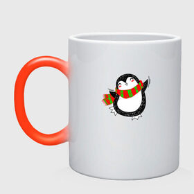 Кружка хамелеон с принтом ПИНГВИНЁНОК (парная) в Белгороде, керамика | меняет цвет при нагревании, емкость 330 мл | 2021 | christmas | merry christmas | santa claus | дед мороз | новогодний оленёнок | новогодний олень | новогодний пингвин | новогодний пингвинёнок | новый год | новый год 2021 | олень | пингвин | пингвинёнок | рождество