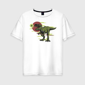 Женская футболка хлопок Oversize с принтом Диносамурай в Белгороде, 100% хлопок | свободный крой, круглый ворот, спущенный рукав, длина до линии бедер
 | ninja | динозавр | катана | ниндзя | тираннозавр | япония