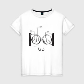 Женская футболка хлопок с принтом Absurd 2 в Белгороде, 100% хлопок | прямой крой, круглый вырез горловины, длина до линии бедер, слегка спущенное плечо | абстрактный | геометрия | круги | лицо | очки | песочные часы | черно белый