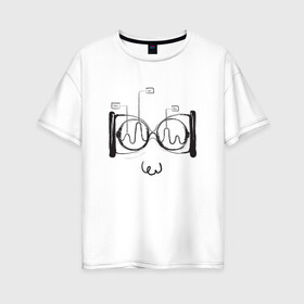 Женская футболка хлопок Oversize с принтом Absurd 2 в Белгороде, 100% хлопок | свободный крой, круглый ворот, спущенный рукав, длина до линии бедер
 | абстрактный | геометрия | круги | лицо | очки | песочные часы | черно белый