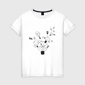 Женская футболка хлопок с принтом Absurd 3 в Белгороде, 100% хлопок | прямой крой, круглый вырез горловины, длина до линии бедер, слегка спущенное плечо | абстрактный | геометрия | идея | иллюстрация | лампочки | мысль | рисунок | черно белый