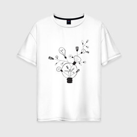 Женская футболка хлопок Oversize с принтом Absurd 3 в Белгороде, 100% хлопок | свободный крой, круглый ворот, спущенный рукав, длина до линии бедер
 | абстрактный | геометрия | идея | иллюстрация | лампочки | мысль | рисунок | черно белый