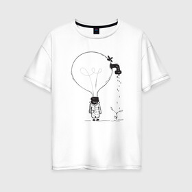 Женская футболка хлопок Oversize с принтом Absurd 4 в Белгороде, 100% хлопок | свободный крой, круглый ворот, спущенный рукав, длина до линии бедер
 | абстрактный | вода | голова | идея | иллюстрация | лампочка | мысли | растение | рисунок | росток | человечек | черно белый