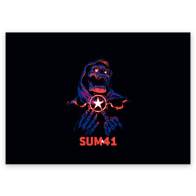 Поздравительная открытка с принтом Sum 41 в Белгороде, 100% бумага | плотность бумаги 280 г/м2, матовая, на обратной стороне линовка и место для марки
 | metall | music | punk | rock | sum 41 | альтернатива | метал | музло | музыка | панк | рок | сам 41