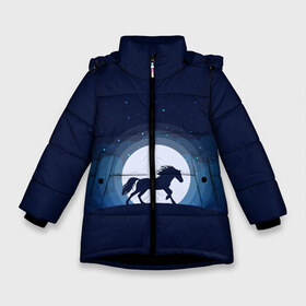 Зимняя куртка для девочек 3D с принтом Луна в минимализме в Белгороде, ткань верха — 100% полиэстер; подклад — 100% полиэстер, утеплитель — 100% полиэстер. | длина ниже бедра, удлиненная спинка, воротник стойка и отстегивающийся капюшон. Есть боковые карманы с листочкой на кнопках, утяжки по низу изделия и внутренний карман на молнии. 

Предусмотрены светоотражающий принт на спинке, радужный светоотражающий элемент на пуллере молнии и на резинке для утяжки. | арт | животные | картинка | конь | луна | минимализм | рисунок