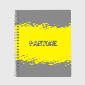 Тетрадь с принтом Grey and Illuminating Yellow в Белгороде, 100% бумага | 48 листов, плотность листов — 60 г/м2, плотность картонной обложки — 250 г/м2. Листы скреплены сбоку удобной пружинной спиралью. Уголки страниц и обложки скругленные. Цвет линий — светло-серый
 | Тематика изображения на принте: 2021 | antone | design | grey | illuminating | pantone | silver | ultimate grey | yellow | безупречный серый | дизайн | дизайнерский | логотип | надпись | освещающий | серебряный | текстура | тренд года | трендовые цвета | цвет | цвет 2021 г