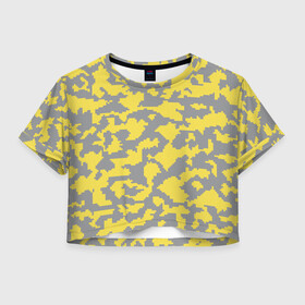 Женская футболка Crop-top 3D с принтом Ultimate Urban Camo в Белгороде, 100% полиэстер | круглая горловина, длина футболки до линии талии, рукава с отворотами | 2021 | pantone | городской | желтый | камуфляж | пиксельный | урбан | цвет года