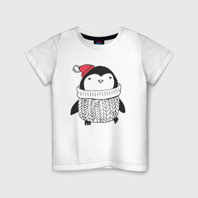 Детская футболка хлопок с принтом Милый пингвин в Белгороде, 100% хлопок | круглый вырез горловины, полуприлегающий силуэт, длина до линии бедер | 