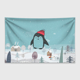 Флаг-баннер с принтом Милый пингвин в Белгороде, 100% полиэстер | размер 67 х 109 см, плотность ткани — 95 г/м2; по краям флага есть четыре люверса для крепления | 2021 | 7 января | bull | newyear | santa | бык | быки | бычок | год быка | дед мороз | корова | новогодние каникулы | новогодние праздники | новый 2021 | новый год | новый год 2021 | рождество | сани | санта | санта клаус