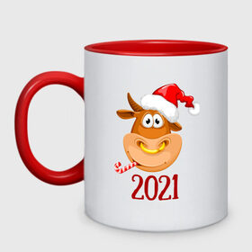 Кружка двухцветная с принтом Веселый бык 2021 в Белгороде, керамика | объем — 330 мл, диаметр — 80 мм. Цветная ручка и кайма сверху, в некоторых цветах — вся внутренняя часть | Тематика изображения на принте: 2021 | 7 января | bull | newyear | santa | бык | быки | бычок | год быка | дед мороз | корова | новогодние каникулы | новогодние праздники | новый 2021 | новый год | новый год 2021 | рождество | сани | санта | санта клаус