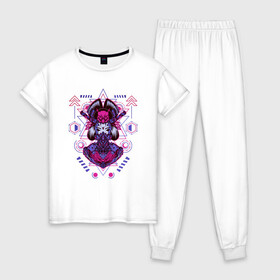 Женская пижама хлопок с принтом Geisha в Белгороде, 100% хлопок | брюки и футболка прямого кроя, без карманов, на брюках мягкая резинка на поясе и по низу штанин | art | brutal | cool | cute | cyber | cybergirl | devil | geisha | geometry | girl | japan | katana | kawai | mask | mecha | robot | sacred | samurai | арт | ветор | геометрические | голова | девушка | кавай | катана | кибер | киборг | маска | маха