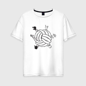 Женская футболка хлопок Oversize с принтом Absurd 6 в Белгороде, 100% хлопок | свободный крой, круглый ворот, спущенный рукав, длина до линии бедер
 | графика | иллюстрация | клубок | круг | ладони | мяч | рисунок | руки | черно белый | шар