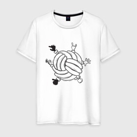 Мужская футболка хлопок с принтом Absurd 6 в Белгороде, 100% хлопок | прямой крой, круглый вырез горловины, длина до линии бедер, слегка спущенное плечо. | графика | иллюстрация | клубок | круг | ладони | мяч | рисунок | руки | черно белый | шар