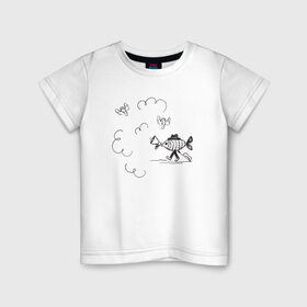Детская футболка хлопок с принтом Absurd 8 в Белгороде, 100% хлопок | круглый вырез горловины, полуприлегающий силуэт, длина до линии бедер | графика | звук | иллюстрация | облака | рисунок | рупор | рыба | ушки | черно белый | шляпа | юмор