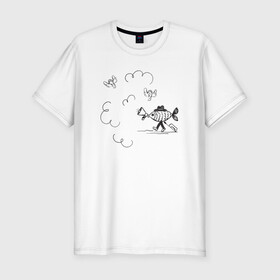 Мужская футболка хлопок Slim с принтом Absurd 8 в Белгороде, 92% хлопок, 8% лайкра | приталенный силуэт, круглый вырез ворота, длина до линии бедра, короткий рукав | графика | звук | иллюстрация | облака | рисунок | рупор | рыба | ушки | черно белый | шляпа | юмор
