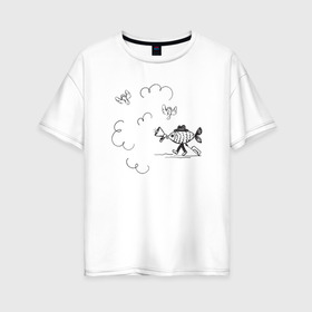Женская футболка хлопок Oversize с принтом Absurd 8 в Белгороде, 100% хлопок | свободный крой, круглый ворот, спущенный рукав, длина до линии бедер
 | графика | звук | иллюстрация | облака | рисунок | рупор | рыба | ушки | черно белый | шляпа | юмор