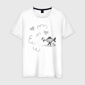 Мужская футболка хлопок с принтом Absurd 8 в Белгороде, 100% хлопок | прямой крой, круглый вырез горловины, длина до линии бедер, слегка спущенное плечо. | графика | звук | иллюстрация | облака | рисунок | рупор | рыба | ушки | черно белый | шляпа | юмор