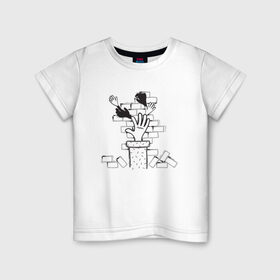 Детская футболка хлопок с принтом Absurd 10 в Белгороде, 100% хлопок | круглый вырез горловины, полуприлегающий силуэт, длина до линии бедер | графика | иллюстрация | кирпичи | кладка | кубики | рисунок | рука | стена | строитель | стройка | черно белый