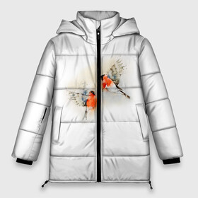 Женская зимняя куртка 3D с принтом Снегири в Белгороде, верх — 100% полиэстер; подкладка — 100% полиэстер; утеплитель — 100% полиэстер | длина ниже бедра, силуэт Оверсайз. Есть воротник-стойка, отстегивающийся капюшон и ветрозащитная планка. 

Боковые карманы с листочкой на кнопках и внутренний карман на молнии | животные | зима | новый год | птицы | снег | снегири