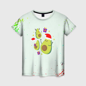 Женская футболка 3D с принтом Новогодние Авокадо в Белгороде, 100% полиэфир ( синтетическое хлопкоподобное полотно) | прямой крой, круглый вырез горловины, длина до линии бедер | авокадо | веган | еда блогеров | мемы | минимализм | прикольные картинки | прикольные надписи | растение | смешное авокадо | фрукт