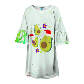 Детское платье 3D с принтом Новогодние Авокадо в Белгороде, 100% полиэстер | прямой силуэт, чуть расширенный к низу. Круглая горловина, на рукавах — воланы | авокадо | веган | еда блогеров | мемы | минимализм | прикольные картинки | прикольные надписи | растение | смешное авокадо | фрукт
