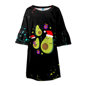 Детское платье 3D с принтом Новогодние Авокадо в Белгороде, 100% полиэстер | прямой силуэт, чуть расширенный к низу. Круглая горловина, на рукавах — воланы | Тематика изображения на принте: авокадо | веган | еда блогеров | мемы | минимализм | прикольные картинки | прикольные надписи | растение | смешное авокадо | фрукт