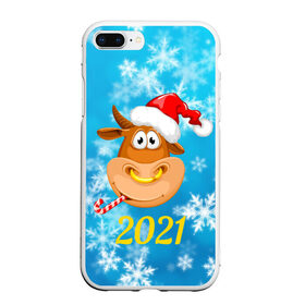 Чехол для iPhone 7Plus/8 Plus матовый с принтом Год быка 2021 в Белгороде, Силикон | Область печати: задняя сторона чехла, без боковых панелей | 2021 | 7 января | bull | newyear | santa | бык | быки | бычок | год быка | дед мороз | корова | новогодние каникулы | новогодние праздники | новый 2021 | новый год | новый год 2021 | рождество | сани | санта | санта клаус