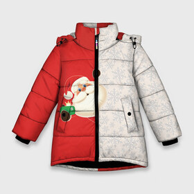 Зимняя куртка для девочек 3D с принтом Селфи Деда Мороза в Белгороде, ткань верха — 100% полиэстер; подклад — 100% полиэстер, утеплитель — 100% полиэстер. | длина ниже бедра, удлиненная спинка, воротник стойка и отстегивающийся капюшон. Есть боковые карманы с листочкой на кнопках, утяжки по низу изделия и внутренний карман на молнии. 

Предусмотрены светоотражающий принт на спинке, радужный светоотражающий элемент на пуллере молнии и на резинке для утяжки. | christmas | merry christmas | дед мороз | ёлка | зима | мороз | новый год | подарок | праздник | рождество | с новым годом | санта клаус | селфи | снегурочка | снежинки