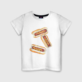 Детская футболка хлопок с принтом Хот-доги в Белгороде, 100% хлопок | круглый вырез горловины, полуприлегающий силуэт, длина до линии бедер | Тематика изображения на принте: 