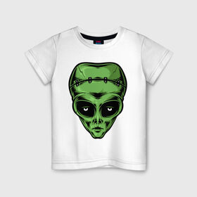 Детская футболка хлопок с принтом Alien Frankenstein в Белгороде, 100% хлопок | круглый вырез горловины, полуприлегающий силуэт, длина до линии бедер | alien | frankenstein | monster | zombie | зомби | инопланетянин | монстр | нло | пришелец | франкенштейн | чудовище