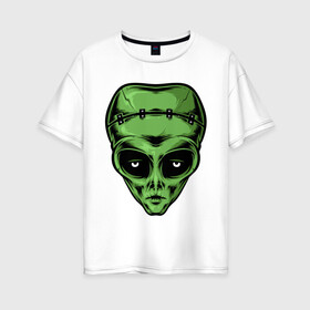 Женская футболка хлопок Oversize с принтом Alien Frankenstein в Белгороде, 100% хлопок | свободный крой, круглый ворот, спущенный рукав, длина до линии бедер
 | alien | frankenstein | monster | zombie | зомби | инопланетянин | монстр | нло | пришелец | франкенштейн | чудовище