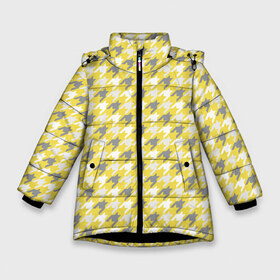 Зимняя куртка для девочек 3D с принтом Ultimate Houndstooth в Белгороде, ткань верха — 100% полиэстер; подклад — 100% полиэстер, утеплитель — 100% полиэстер. | длина ниже бедра, удлиненная спинка, воротник стойка и отстегивающийся капюшон. Есть боковые карманы с листочкой на кнопках, утяжки по низу изделия и внутренний карман на молнии. 

Предусмотрены светоотражающий принт на спинке, радужный светоотражающий элемент на пуллере молнии и на резинке для утяжки. | 2021 | винтаж | гусиная лапка | орнамент | собачий клык | узор | цвет года