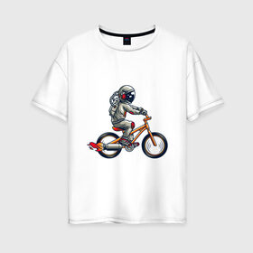 Женская футболка хлопок Oversize с принтом Астронавт на велосипеде в Белгороде, 100% хлопок | свободный крой, круглый ворот, спущенный рукав, длина до линии бедер
 | астронавт | велосипед | космонавт | космос | костюм | ракеты | скафандр | хипстер | шлем
