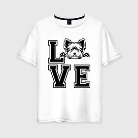 Женская футболка хлопок Oversize с принтом Люблю Йорков в Белгороде, 100% хлопок | свободный крой, круглый ворот, спущенный рукав, длина до линии бедер
 | dog | yorkie | yorkshire terrier | домашний питомец | дрессировщик | друг человека | йорик | йорк | йоркширский терьер | кинолог | любитель собак | люблю | любовь | питомник | собака | собаковод | собачка