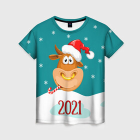 Женская футболка 3D с принтом 2021 Год быка в Белгороде, 100% полиэфир ( синтетическое хлопкоподобное полотно) | прямой крой, круглый вырез горловины, длина до линии бедер | 2021 | 7 января | bull | newyear | santa | бык | быки | бычок | год быка | дед мороз | корова | новогодние каникулы | новогодние праздники | новый 2021 | новый год | новый год 2021 | рождество | сани | санта | санта клаус
