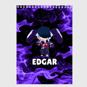 Скетчбук с принтом BRAWL STARS EDGAR в Белгороде, 100% бумага
 | 48 листов, плотность листов — 100 г/м2, плотность картонной обложки — 250 г/м2. Листы скреплены сверху удобной пружинной спиралью | 8 bit | 8 бит | brawl | brawl stars | crow | edgar | leon | stars | бравл | бравл старс | браво старс | едгар | игра | компьютерная | леон | огонь | онлайн | старс | эдгар