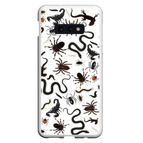 Чехол для Samsung S10E с принтом Жуткие насекомые в Белгороде, Силикон | Область печати: задняя сторона чехла, без боковых панелей | арт | белый | живность | животные | жук | жуткие насекомые | жуть | змея | клоп | набор насекомых | опарыш | паразит | паук | пиявка | рисунок | сколопендра | скорпион | таракан | фон | червь | ядовитый