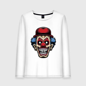 Женский лонгслив хлопок с принтом Криповый клоун в Белгороде, 100% хлопок |  | взгляд | клоун | красный | криповый | монстр | нос | оскал | страшный | ужас | хипстер