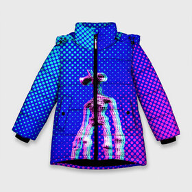 Зимняя куртка для девочек 3D с принтом Siren Head - Helloween в Белгороде, ткань верха — 100% полиэстер; подклад — 100% полиэстер, утеплитель — 100% полиэстер. | длина ниже бедра, удлиненная спинка, воротник стойка и отстегивающийся капюшон. Есть боковые карманы с листочкой на кнопках, утяжки по низу изделия и внутренний карман на молнии. 

Предусмотрены светоотражающий принт на спинке, радужный светоотражающий элемент на пуллере молнии и на резинке для утяжки. | glitch | glitch siren head | rgb | siren head | sirena | глитч | глич | ретро | сирейноголовый | сирена | сиреноголовый