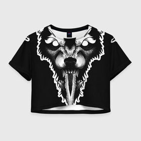 Женская футболка Crop-top 3D с принтом Фенрир в Белгороде, 100% полиэстер | круглая горловина, длина футболки до линии талии, рукава с отворотами | волк | волчара | дотворк | кинжал | тату | фенрир