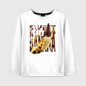 Детский лонгслив хлопок с принтом Sweet banana в Белгороде, 100% хлопок | круглый вырез горловины, полуприлегающий силуэт, длина до линии бедер | Тематика изображения на принте: new year. | sweet banana | банан | грифель | джем | зверь | иголки | карандаш | кольцо | леопард | леопардовый | нг | новый год | овощ | ожерелья | подарок | прздник | принадлежность | сладкий банан | украшения