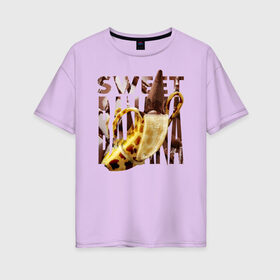 Женская футболка хлопок Oversize с принтом Sweet banana в Белгороде, 100% хлопок | свободный крой, круглый ворот, спущенный рукав, длина до линии бедер
 | new year. | sweet banana | банан | грифель | джем | зверь | иголки | карандаш | кольцо | леопард | леопардовый | нг | новый год | овощ | ожерелья | подарок | прздник | принадлежность | сладкий банан | украшения