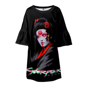 Детское платье 3D с принтом CYBERPUNK 2077 JAPAN в Белгороде, 100% полиэстер | прямой силуэт, чуть расширенный к низу. Круглая горловина, на рукавах — воланы | Тематика изображения на принте: cd prodject | cyberpunk 2077 | future | game | japan | kianu | logo | pc | rpg | samurai | банды | будущее | игры | киану ривз | киберпанк | киберпанк 2077 | киборги | компьютер | рпг | самурай | шутер | япония