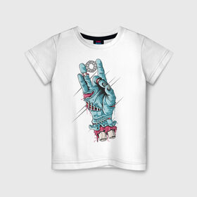 Детская футболка хлопок с принтом Zombie hand в Белгороде, 100% хлопок | круглый вырез горловины, полуприлегающий силуэт, длина до линии бедер | peace | зомби | кисть | кости | мир | пальцы | рука | хипстер