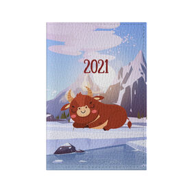 Обложка для паспорта матовая кожа с принтом Спящий бык 2021 в Белгороде, натуральная матовая кожа | размер 19,3 х 13,7 см; прозрачные пластиковые крепления | 2021 | 7 января | bull | newyear | santa | бык | быки | бычок | год быка | дед мороз | корова | новогодние каникулы | новогодние праздники | новый 2021 | новый год | новый год 2021 | рождество | сани | санта | санта клаус