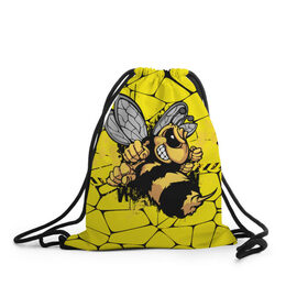 Рюкзак-мешок 3D с принтом Дикая пчела в Белгороде, 100% полиэстер | плотность ткани — 200 г/м2, размер — 35 х 45 см; лямки — толстые шнурки, застежка на шнуровке, без карманов и подкладки | дикая пчела | жало | мед | насекомые | опасность | соты | текстура | шершень