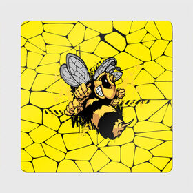 Магнит виниловый Квадрат с принтом Дикая пчела в Белгороде, полимерный материал с магнитным слоем | размер 9*9 см, закругленные углы | Тематика изображения на принте: дикая пчела | жало | мед | насекомые | опасность | соты | текстура | шершень