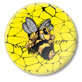 Значок с принтом Дикая пчела в Белгороде,  металл | круглая форма, металлическая застежка в виде булавки | дикая пчела | жало | мед | насекомые | опасность | соты | текстура | шершень