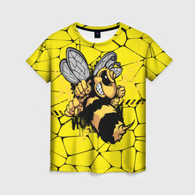 Женская футболка 3D с принтом Дикая пчела в Белгороде, 100% полиэфир ( синтетическое хлопкоподобное полотно) | прямой крой, круглый вырез горловины, длина до линии бедер | дикая пчела | жало | мед | насекомые | опасность | соты | текстура | шершень