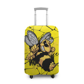 Чехол для чемодана 3D с принтом Дикая пчела в Белгороде, 86% полиэфир, 14% спандекс | двустороннее нанесение принта, прорези для ручек и колес | дикая пчела | жало | мед | насекомые | опасность | соты | текстура | шершень